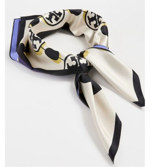 Tory Burch 3D T Monogram Double Sided Silk Square Scarf, NWT - Picture 1 of 12